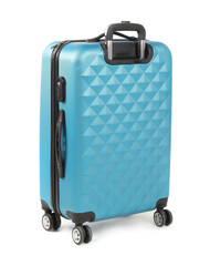 One light blue suitcase isolated on white