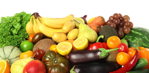 Many different fruits and vegetables isolated on white