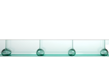 Glass Bubbles in a Long Rectangular Shelf on a White or Clear Surface PNG Transparent Background.