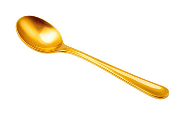A Golden Teaspoon Gleams Under Studio Lighting on a White or Clear Surface PNG Transparent Background.