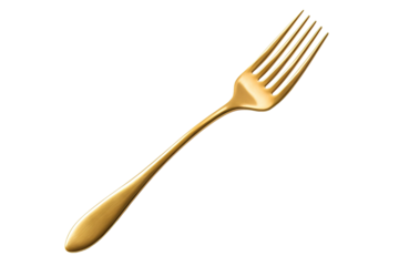 A Golden Fork Isolated Against a White Background on a White or Clear Surface PNG Transparent Background.