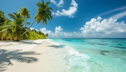 Lush Palm Trees Gracing a Pristine Tropical Beach