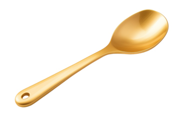A Gleaming Golden Spoon Awaits Its Culinary Destiny on a White or Clear Surface PNG Transparent Background.