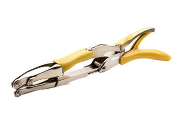 A Precision Tool for Crafting Unique Shapes, With Yellow Handles, Ready to Punch Paper on a White or Clear Surface PNG Transparent Background.
