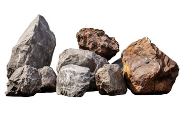 Obraz premium A Collection of Rugged Rocks Against a White Background on a White or Clear Surface PNG Transparent Background.
