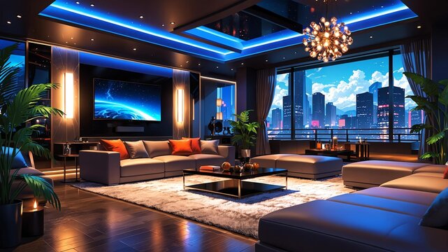 living room fantasy lounge aesthetic anime style for b background