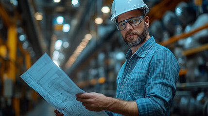 High-resolution image of engineers in office, clean energy planning with charts and maps