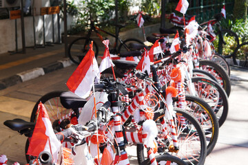 indonesian flag decoration on bicycle