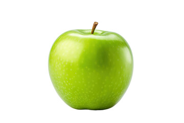 A Single, Shiny Green Apple Against a White Background on a White or Clear Surface PNG Transparent Background.