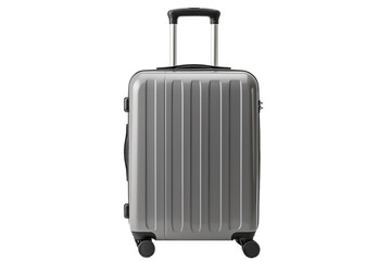 A Silver Suitcase Ready For A Journey on a White or Clear Surface PNG Transparent Background.