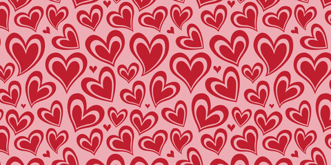 Love heart seamless pattern illustration. Cute romantic hearts background print. Valentine's day holiday backdrop texture, romantic wedding design.