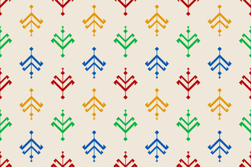 Fabric tribal pattern art. Geometric ethnic seamless pattern traditional. American, Mexican style. Design for background, wallpaper, illustration, fabric, clothing, carpet, textile, batik, embroidery.