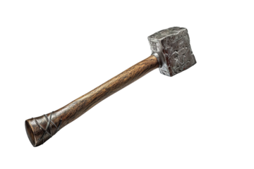 An Ancient Stone Hammer Isolated on a White Background on a White or Clear Surface PNG Transparent Background.