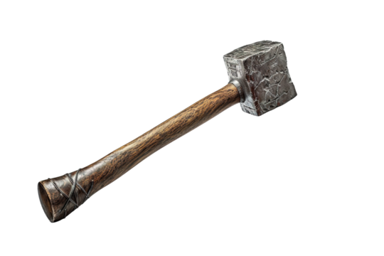 An Ancient Stone Hammer Isolated on a White Background on a White or Clear Surface PNG Transparent Background.