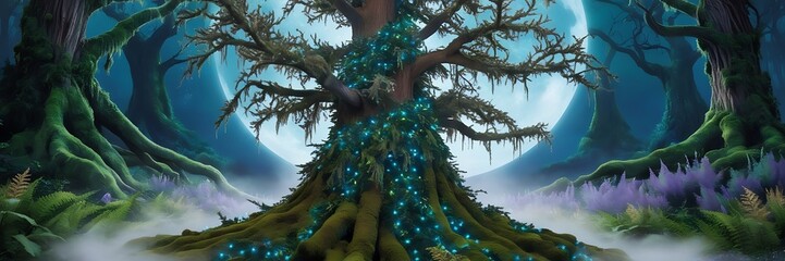 Naklejka premium tree with foliage of lush green leaves