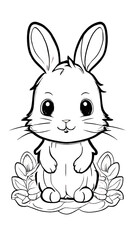 Rabbit - Coloring Page for Kids - Mermaid - Printable - Kindergarten - Teacher - Isolated on White Background - Coloring Book