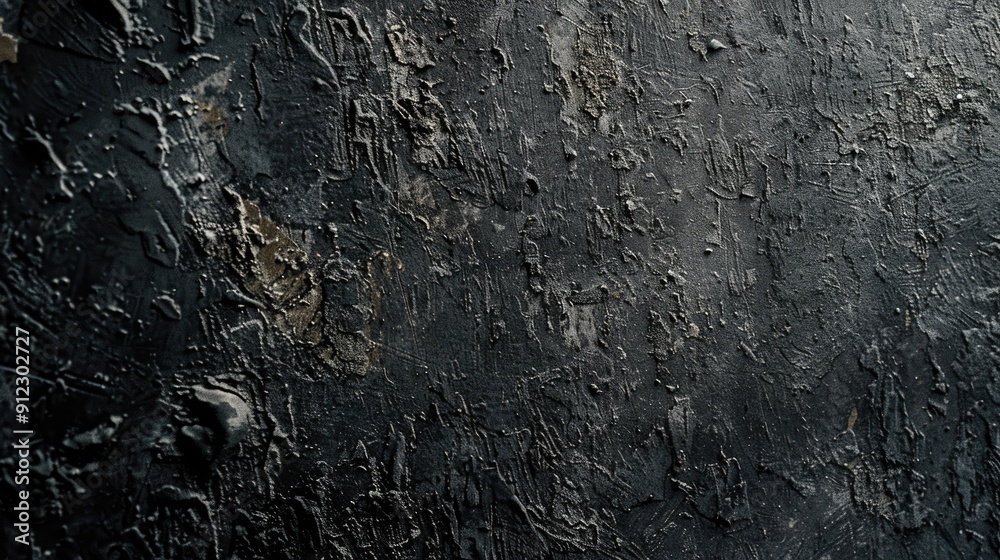 Poster a close-up view of a black wall with peeling paint, great for use in interior design or diy projects