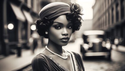 beautiful black woman dressed in 1920s fashion