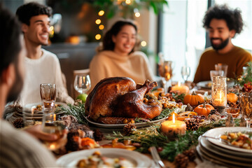 group of people sitting around the table, thanksgiving dinner