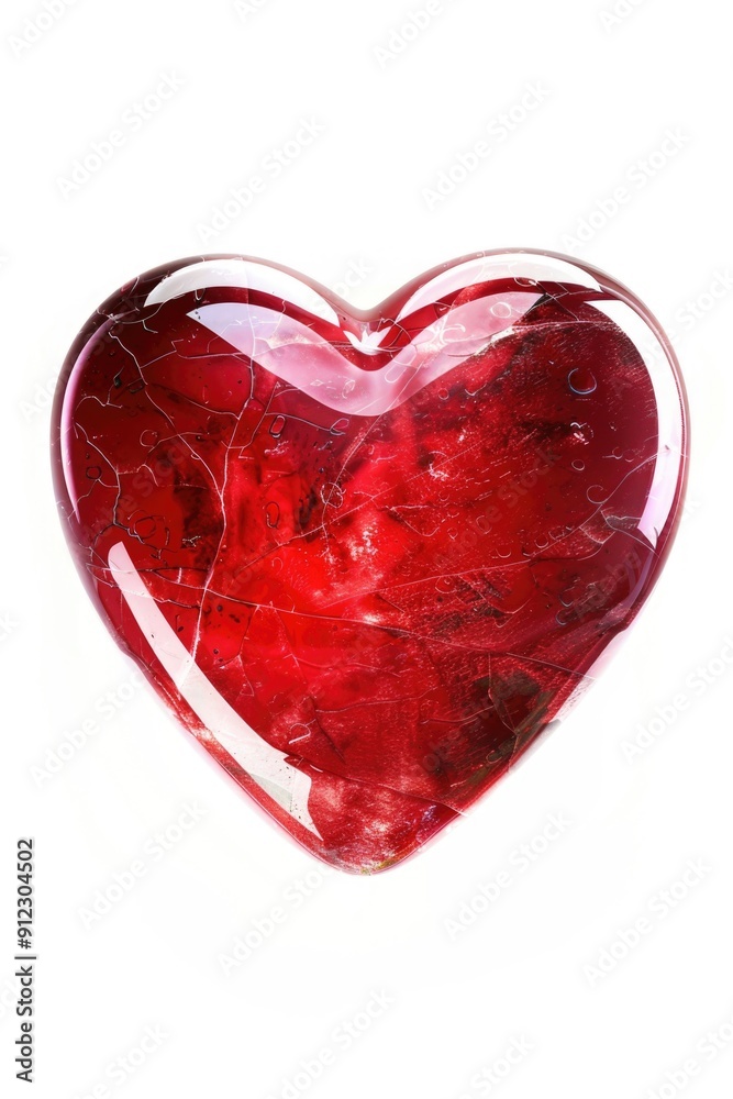 Poster a red heart shaped object on a white surface, suitable for various uses such as valentine's day deco
