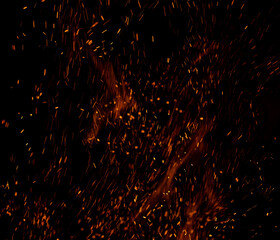 fire flame with sparks on black background.