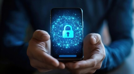 Protecting Personal Information with Advanced Digital Security Padlock on Smartphone..