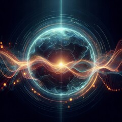 Fototapeta premium Futuristic abstract neon energy ball with glowing magical waves on dark background 