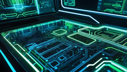 Obraz premium A computer monitor with a green and black screen