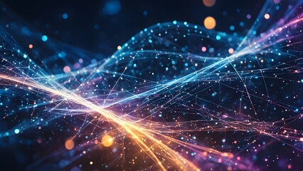 Fototapeta premium A colorful, swirling line of dots that appear to be moving in a wave