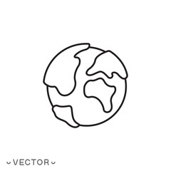 globe icon, earth planet day, world map, ecology environment, thin line symbol isolated on white background, editable stroke eps 10 vector illustration