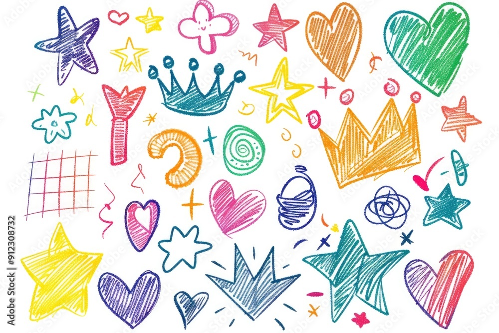Poster Set of colorful drawings featuring various geometric shapes in different sizes and styles