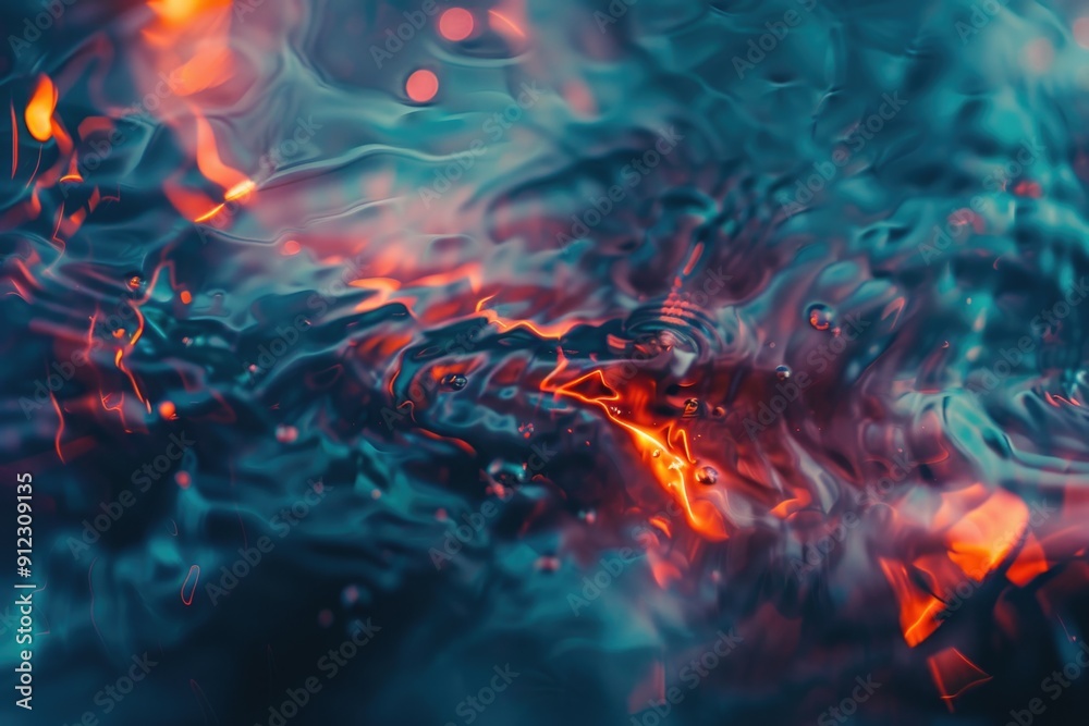Poster a close-up shot of the surface of both fire and water, creating a dramatic visual effect