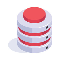 Isometric icon of a database server, symbolizing data storage and management