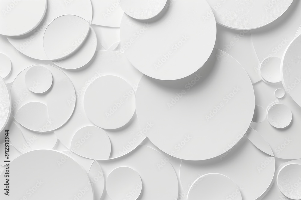 Poster A collection of white circular objects on a white surface, ideal for use in designs and compositions where simplicity and elegance are key