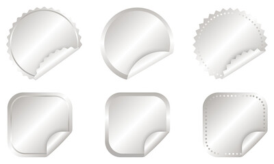 Silver Round and Square Stickers Set, Label, Curved Corner, Decorative Elements, Isolated, Collections