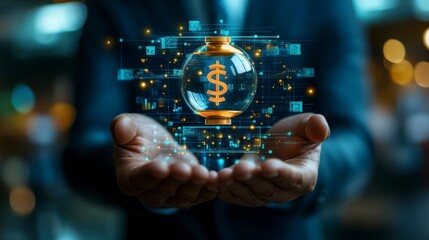 Fototapeta premium Businessman Holding Time and Money Symbols for Increased Profits