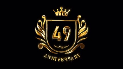 49th Anniversary Celebration. Happy 49 Years Anniversary Animation in Gold Color on the Transparent Background, Alpha Channel. Great for greetings, celebrations, events, and gifts.