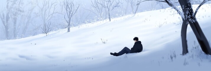 Snowbound Sojourn: An Animated Snow Scene with a Traveler Pausing in the Winter Wilderness