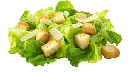 Fresh Crisp Caesar Salad with Romaine Lettuce, Croutons, Parmesan Cheese, and Caesar Dressing Isolated