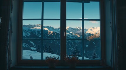 Fototapeta premium beautiful mountain view from inside the house