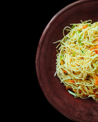 Noodles on Black Background - Elegant Food Presentation