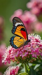 Naklejka premium Closeup of colorful butterfly on a vibrant blooming