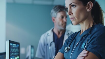 Medical professional using wearable tech for patient monitoring side view illustrating continuous health tracking digital tone vivid