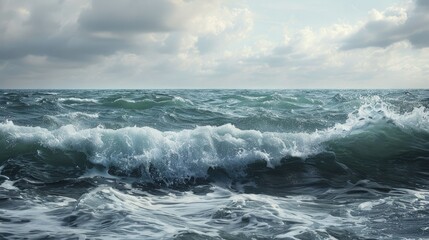 Fototapeta premium Dynamic turquoise ocean waves surge onto the beach, illustrating the majesty and strength of nature's forces in a captivating display.