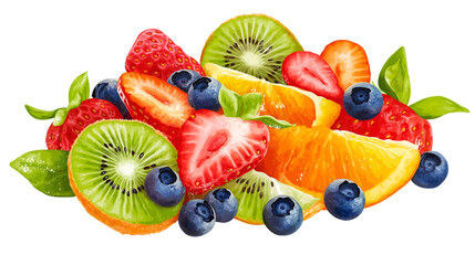 Vibrant Fruit Salad with Strawberries, Blueberries, Kiwi, and Orange Slices