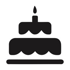 Fototapeta premium Single lit candle on a two-tiered birthday cake icon. Vector illustration