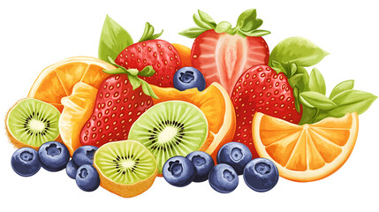 Vibrant Fruit Salad with Strawberries, Blueberries, Kiwi, and Orange Slices