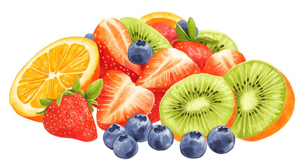 Vibrant Fruit Salad with Strawberries, Blueberries, Kiwi, and Orange Slices