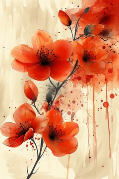 Red Flowers on White Background