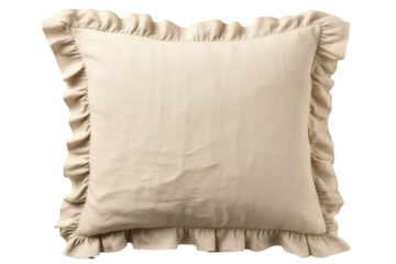 A Cream-Colored Pillow With Ruffled Edges, Ready For A Cozy Evening In on a White or Clear Surface PNG Transparent Background